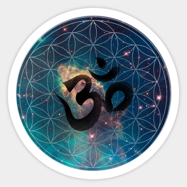 Om in Nebula Flower of Life Sticker by Bluepress